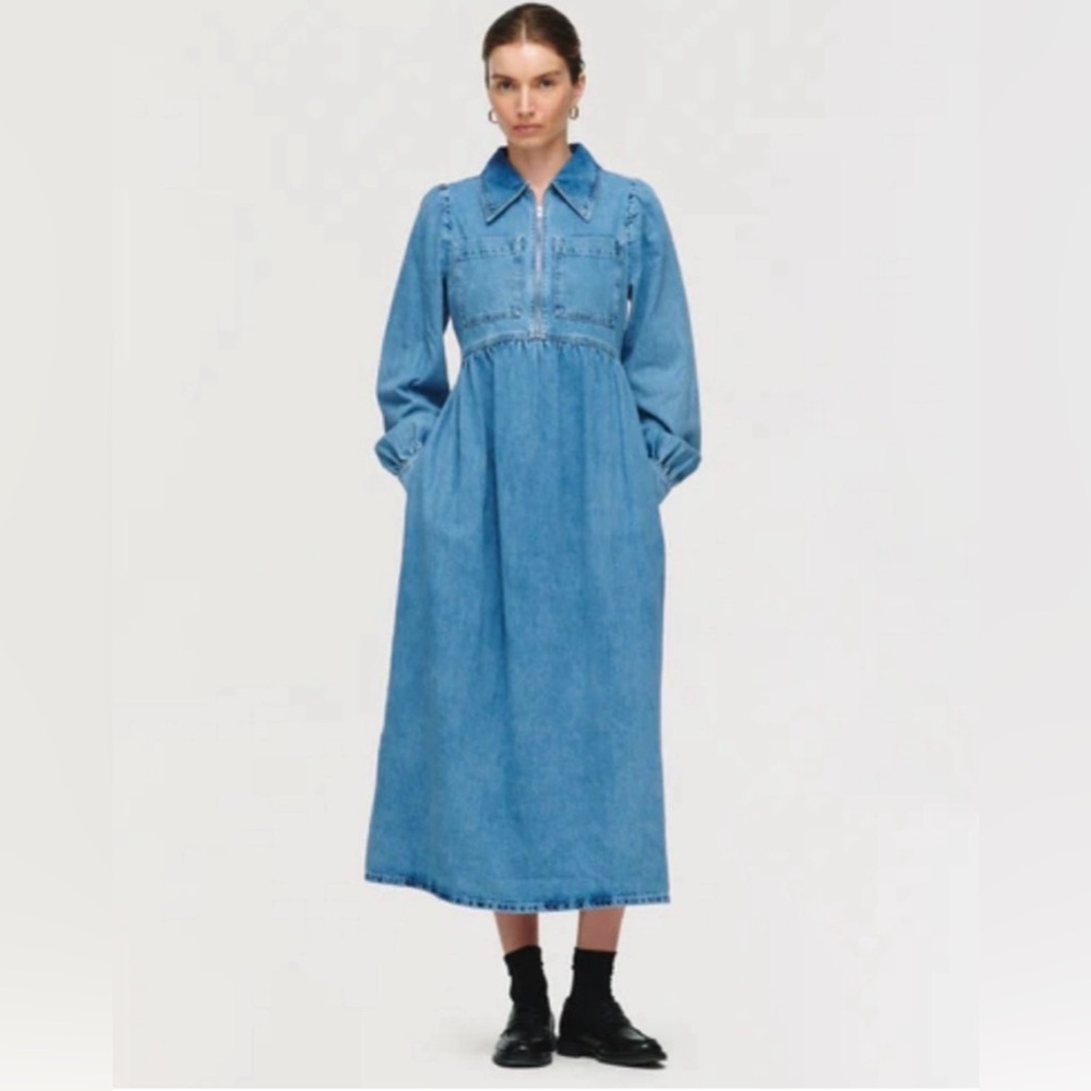 Anthropologie Aligne Gabriella Long Sleeve Denim Midi Dress Size 40 US 8